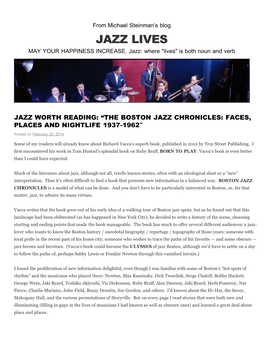 JAZZ WORTH READING: “THE BOSTON JAZZ CHRONICLES: FACES, PLACES and NIGHTLIFE 1937-1962″ Posted on February 20, 2014