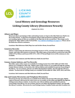 Local History and Genealogy Resources Licking County Library (Downtown Newark)