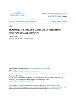 Measuring the Impact of Academic Entitlement in First-Year College Students
