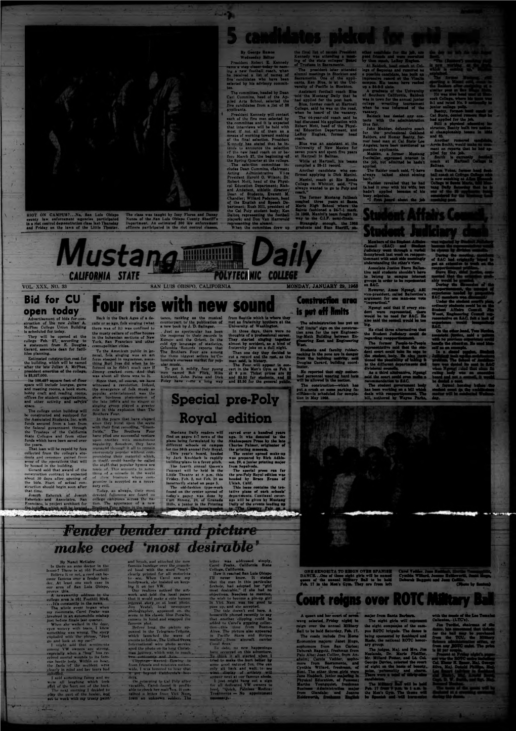 Mustang Daily, January 29, 1968