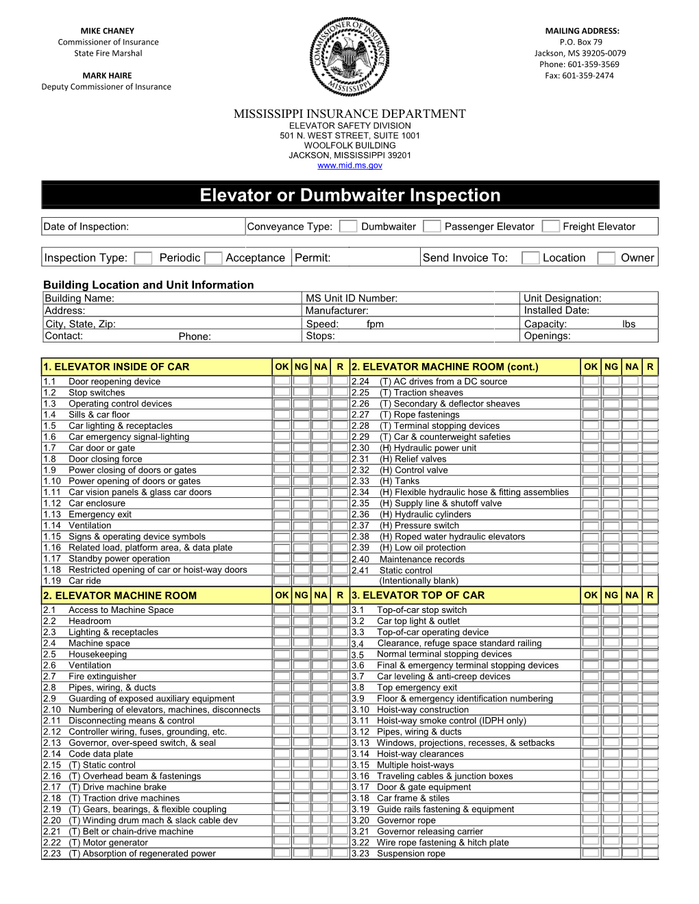 Elevator Or Dumbwaiter Inspection Form - DocsLib