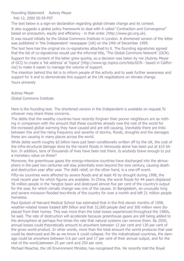 Founding Statement Aubrey Meyer Feb 12, 2000 05:59 PST the Text Below Is a Sign-On Declaration Regarding Global Climate Change and Its Context