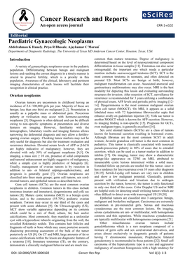 Cancer Research and Reports an Open Access Journal CRR-1-E102