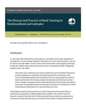 The History and Practice of Bark Tanning in Newfoundland and Labrador