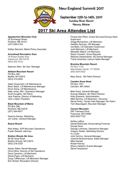 2017 Ski Area Attendee List