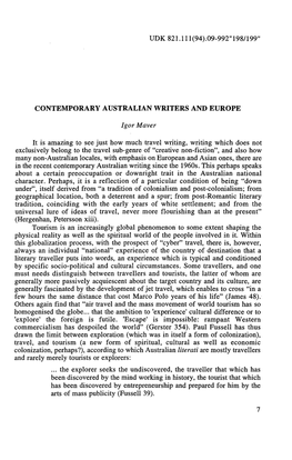 CONTEMPORARY AUSTRALIAN WRITERS and EUROPE Lgor M Aver It Is Amazing to See Just How M