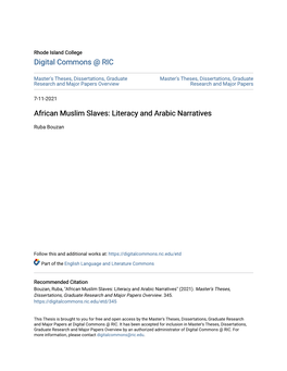 African Muslim Slaves: Literacy and Arabic Narratives