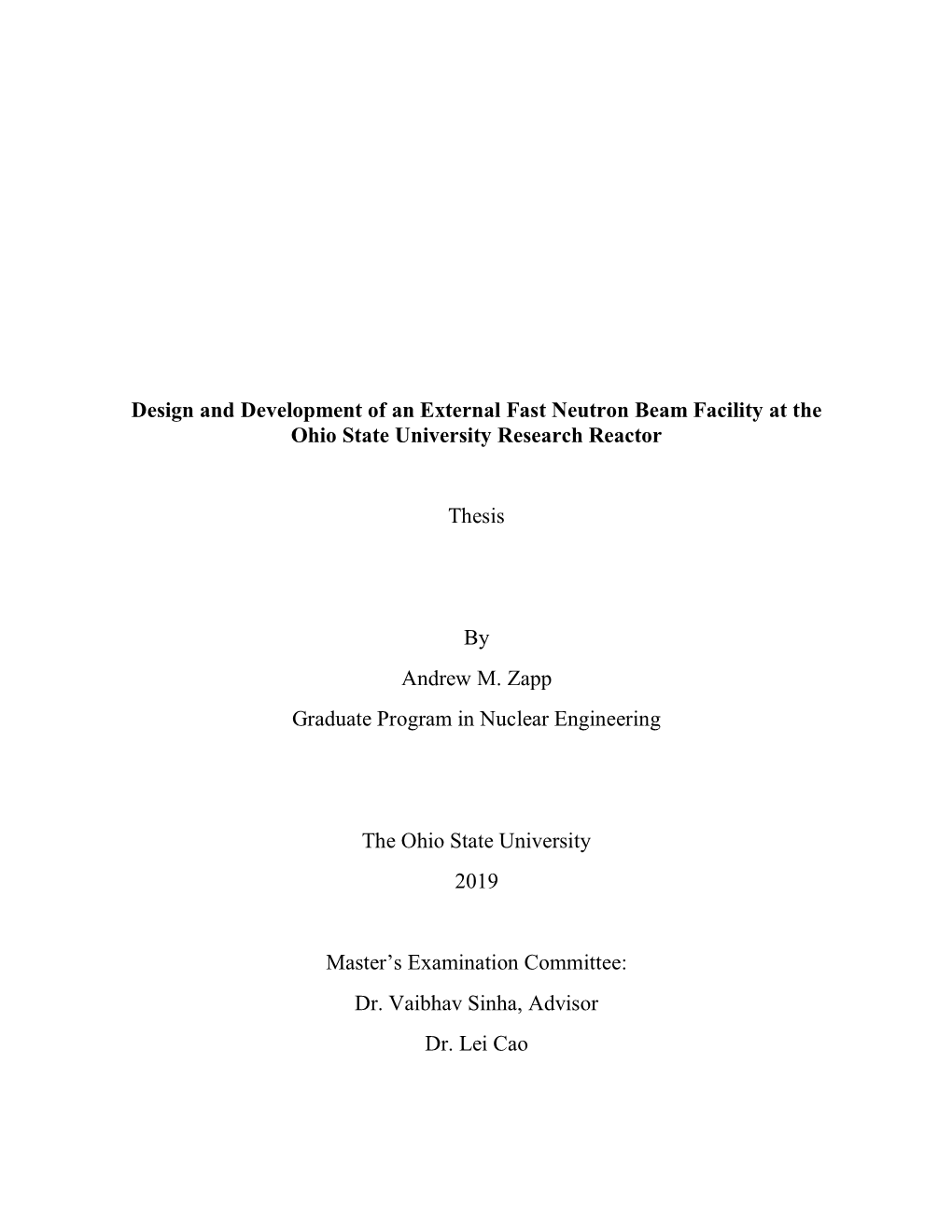 Design and Development of an External Fast Neutron Beam Facility at the Ohio State University Research Reactor