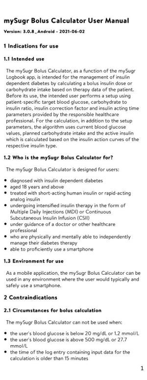 Mysugr Bolus Calculator User Manual