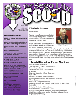 Special Education Parent Meetings Annual Parent Conference April 23: 6:30-7:00 Kindergarten Parent Meeting for New Kindergarten Thursday, April 17, 2014 6:00-8:30 P.M