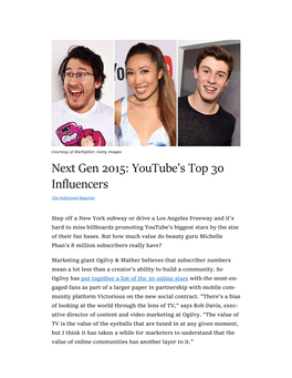 Next Gen 2015: Youtube's Top 30 Influencers