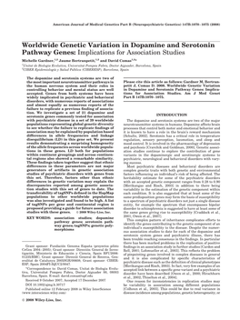 Worldwide Genetic Variation in Dopamine and Serotonin Pathway