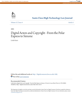 Digital Actors and Copyright - from the Polar Express to Simone Leslie Kurtz