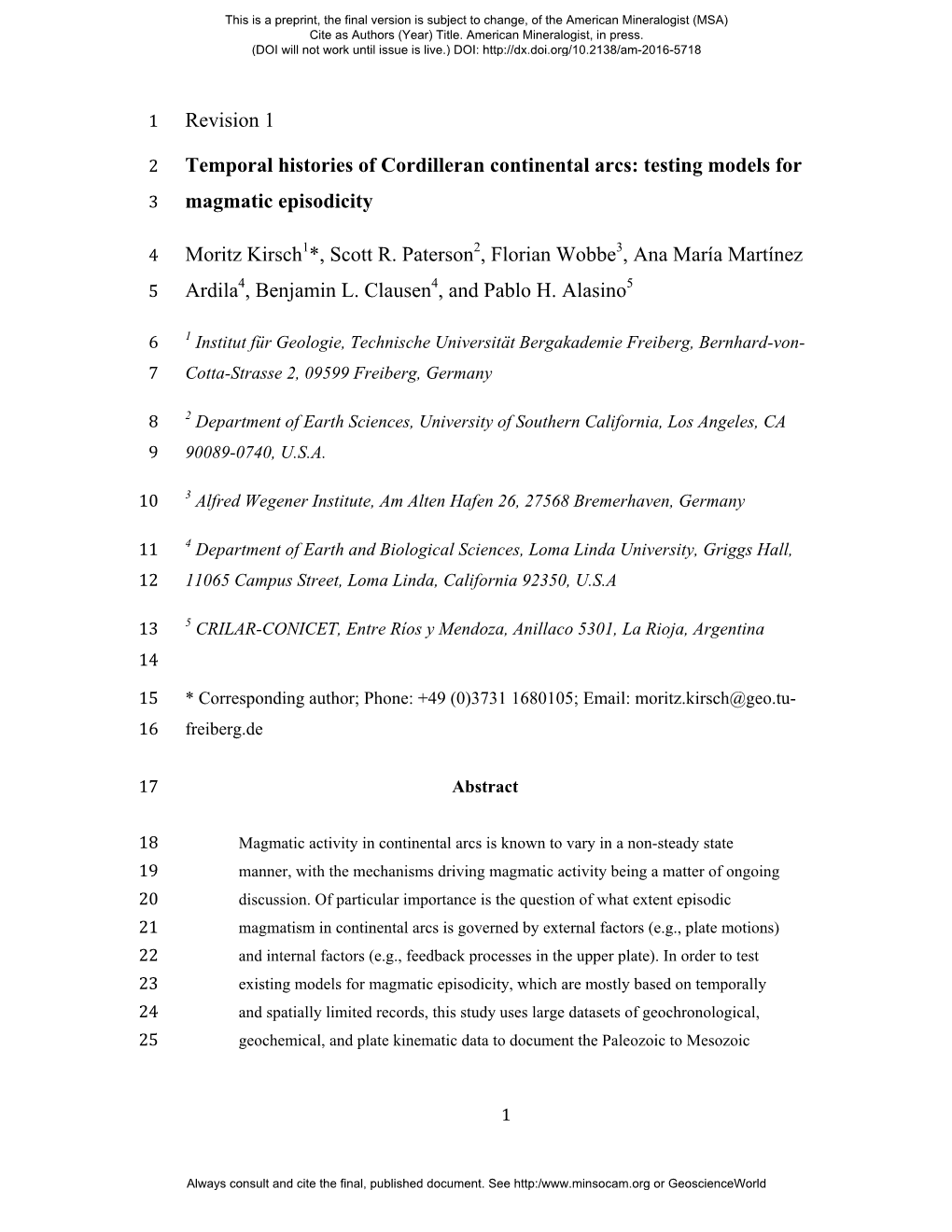 Revision 1 Temporal Histories of Cordilleran Continental Arcs