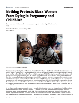 Nothing Protects Black Women from Dying in Pregnancy and Childbirth Not Education