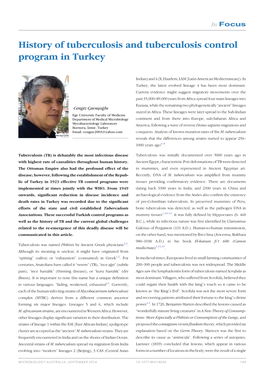 History of Tuberculosis and Tuberculosis Control Program in Turkey