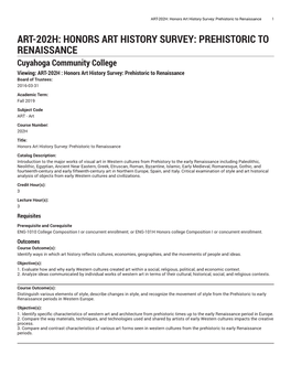 ART-202H: Honors Art History Survey: Prehistoric to Renaissance 1