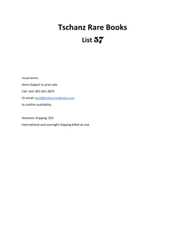 Tschanz Rare Books List 57