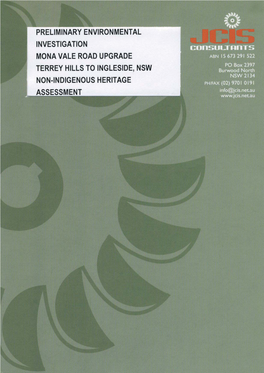 Preliminary Environmental Investigation Mona Vale Road Upgrade Terrey Hills to Ingleside, Nsw Non-Indigenous Heritage Assessment