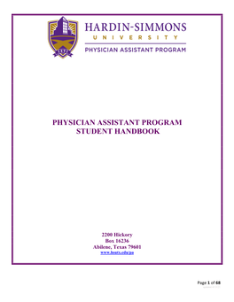 Physician Assistant Program Student Handbook