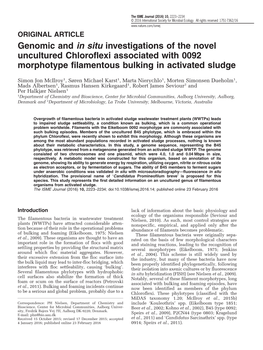 Genomic and in Situ Investigations of the Novel Uncultured Chloroflexi Associated with 0092 Morphotype Filamentous Bulking in Activated Sludge