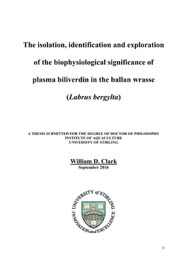 The Isolation, Identification and Exploration of the Biophysiological Significance of Plasma Biliverdin in the Ballan Wrasse