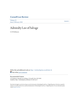 Admiralty Law of Salvage G