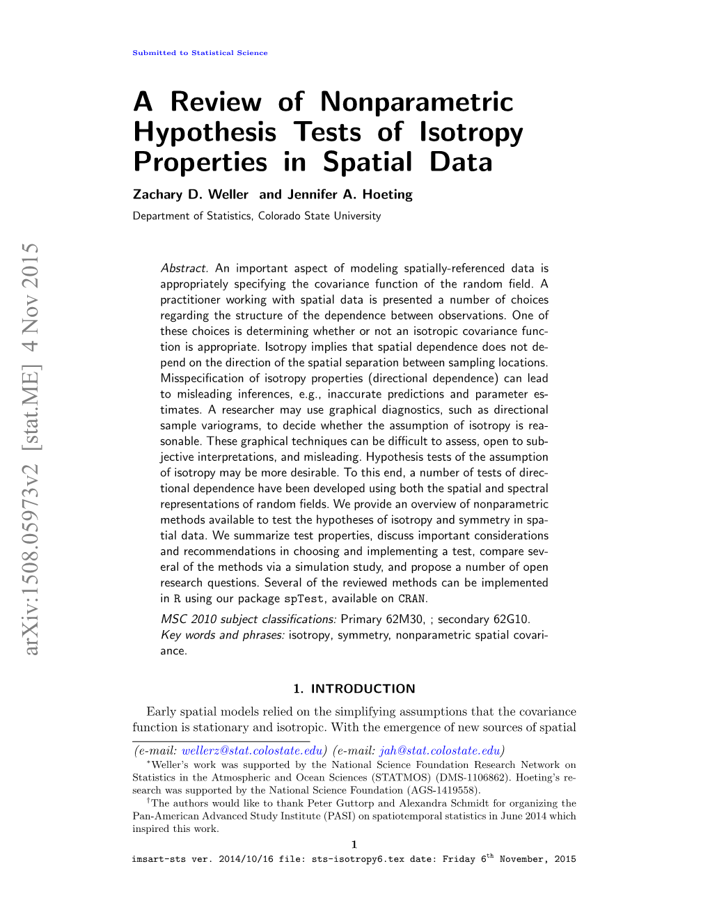 A Review of Nonparametric Hypothesis Tests of Isotropy Properties in Spatial Data Zachary D