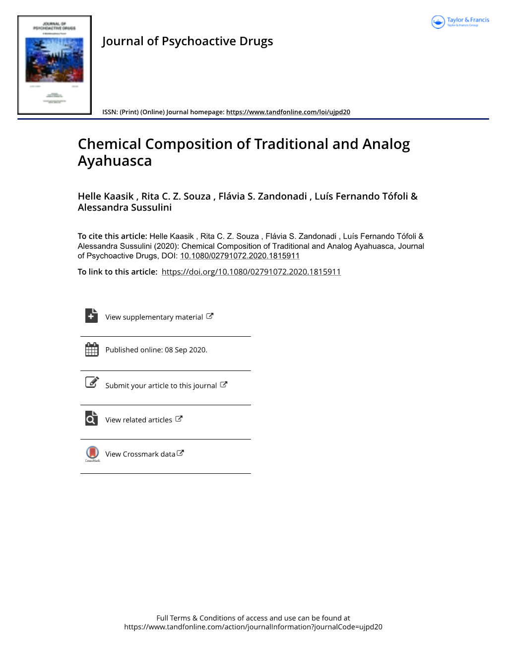 Chemical Composition of Traditional and Analog Ayahuasca