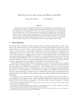 Algorithms for Ray Class Groups and Hilbert Class Fields 1 Introduction