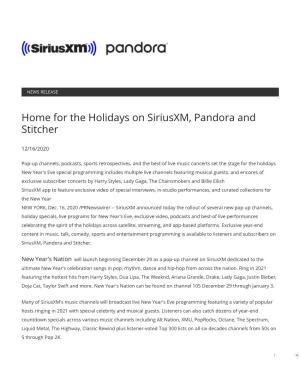 Home for the Holidays on Siriusxm, Pandora and Stitcher