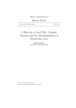 Captain America and the Mythologization of World War Two Ella Donnelly Ndonnelly@Pugetsound.Edu