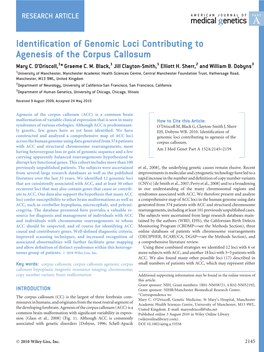 Identiﬁcation of Genomic Loci Contributing to Agenesis of the Corpus Callosum Mary C