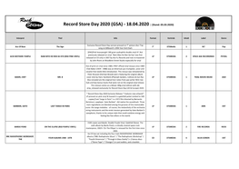 Record Store Day 2020 (GSA) - 18.04.2020 | (Stand: 05.03.2020)