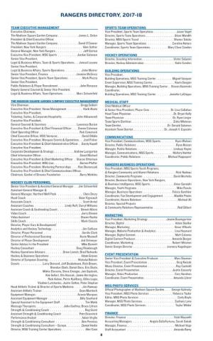 Rangers Directory, 2017-18