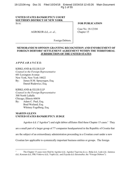 UNITED STATES BANKRUPTCY COURT SOUTHERN DISTRICT of NEW YORK in Re: AGROKOR D.D., Et. Al., Foreign Debtors. for PUBLICATION Case