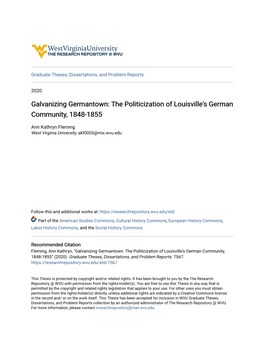 The Politicization of Louisville's German Community, 1848-1855