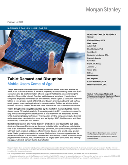 Tablet Demand and Disruption: Mobile Users Come Of