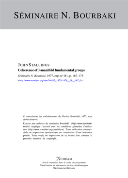 Coherence of 3-Manifold Fundamental Groups Séminaire N