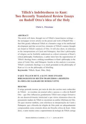 Tillich's Indebtedness to Kant: Two Recently Translated Review Essays on Rudolf Otto's Idea of the Holy