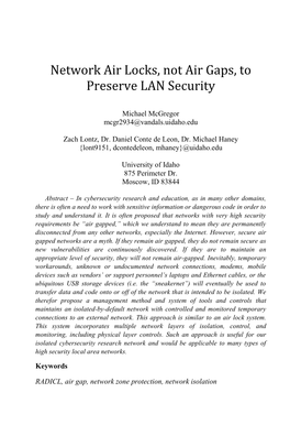 Network Air Locks, Not Air Gaps, to Preserve LAN Security