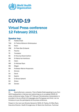 COVID-19 Virtual Press Conference 12 February 2021