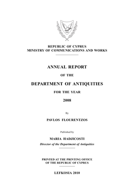 Annual Report of the Department of Antiquities for the Year 2008