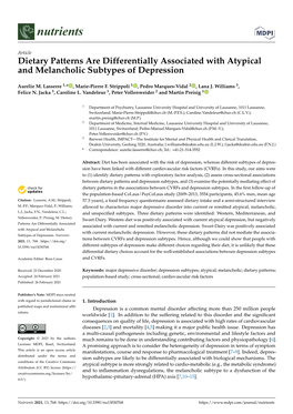 Dietary Patterns Are Differentially Associated with Atypical and Melancholic Subtypes of Depression