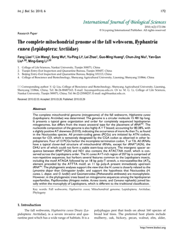 The Complete Mitochondrial Genome of the Fall Webworm, Hyphantria