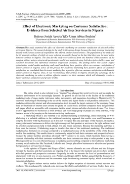 Effect of Electronic Marketing on Customer Satisfaction: Evidence from Selected Airlines Services in Nigeria