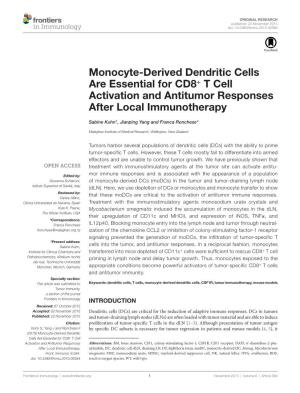 Monocyte-Derived Dendritic Cells Are Essential for Cd8+ T Cell Activation and Antitumor Responses After Local Immunotherapy