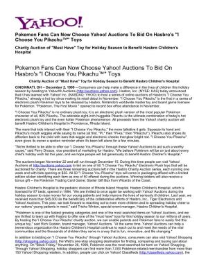 Pokemon Fans Can Now Choose Yahoo! Auctions to Bid on Hasbro's