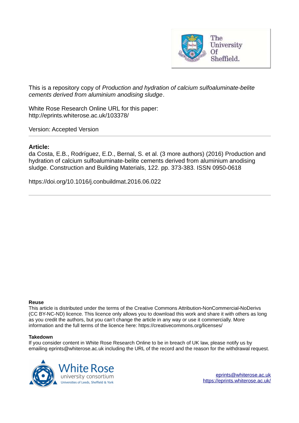 Production and Hydration of Calcium Sulfoaluminate-Belite Cements Derived from Aluminium Anodising Sludge