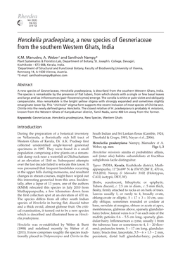 Henckelia Pradeepiana, a New Species of Gesneriaceae from the Southern Western Ghats, India